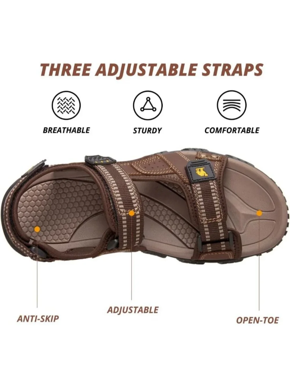 Men's Coffee Brown Comfort Leather Athletic Arch Support Hiking Sandal Shoes